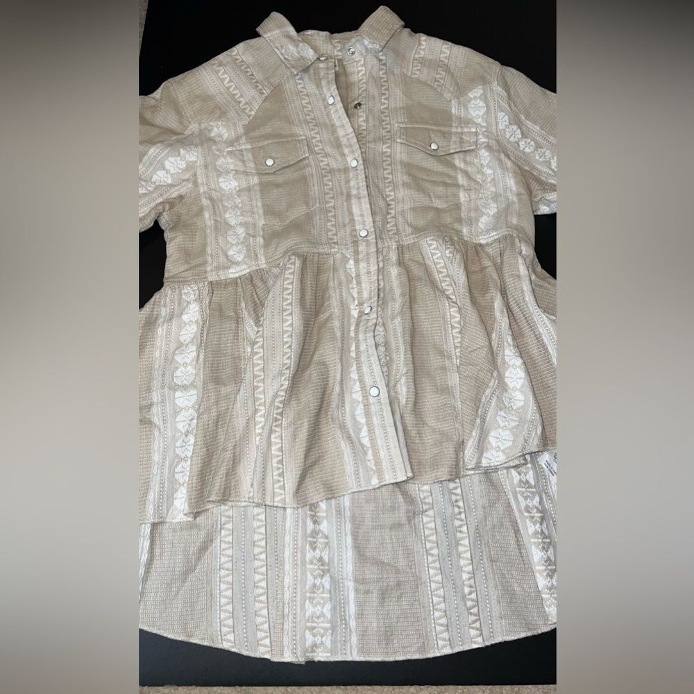 Ivy Jane Western Button Down Embroidered Peplum Blouse Size Small EUC